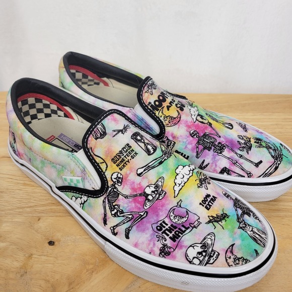 Vans Other - Vans Skate Slip On Shroom Doom Tie Dye Skeleton Shoes Mens 9.5 Psychedelic